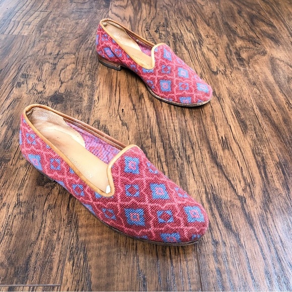 Stubbs & Wootton • needlepoint smoking loafer red blue moroccan pattern tapestry - Picture 9 of 9